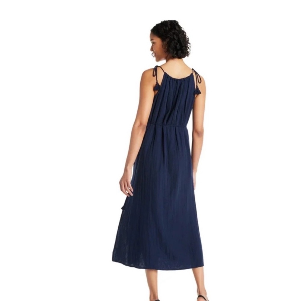 Time and Tru gauze Navy Blue adjustable strap Dress VGUC XL